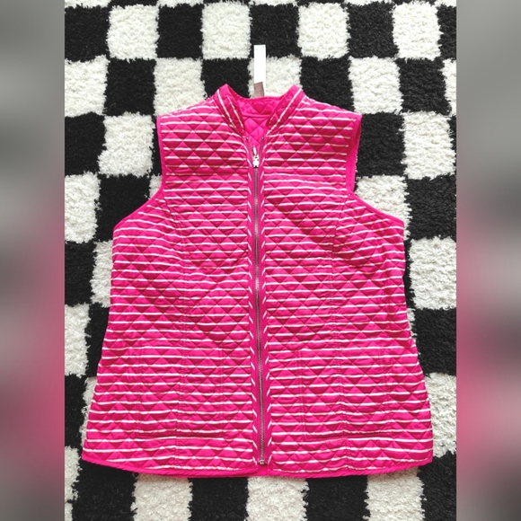 chico's Shocking Pink and Stripe Reversible Vest 2 - Picture 2 of 6